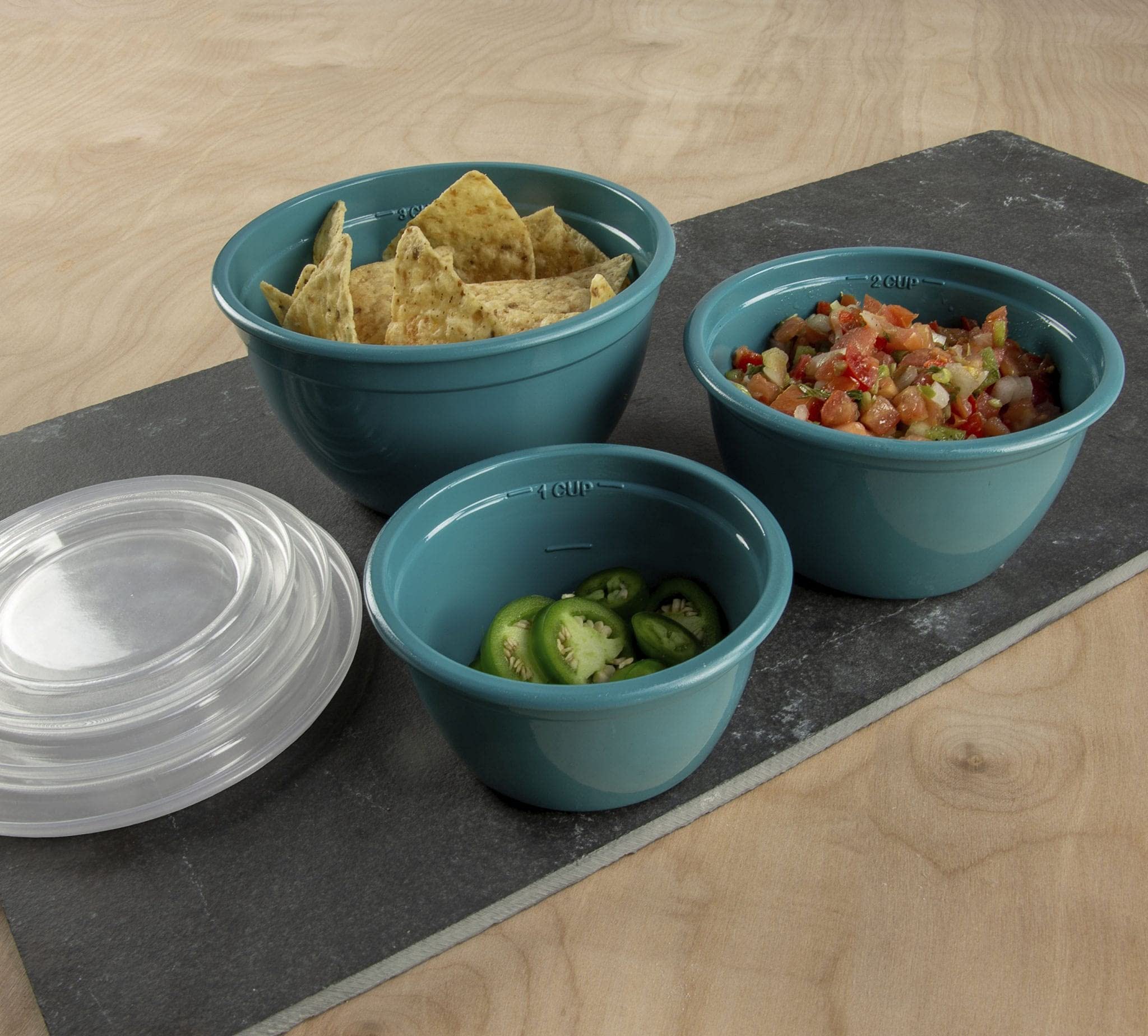 Wisconic 12-Piece Bowl Set - Plastic, Durable Kitchenware, Dishwasher Safe - Made in the USA - Prussian Blue & Light Teal