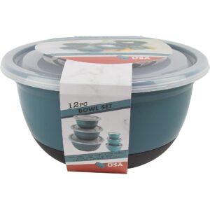 Wisconic 12-Piece Bowl Set - Plastic, Durable Kitchenware, Dishwasher Safe - Made in the USA - Prussian Blue & Light Teal