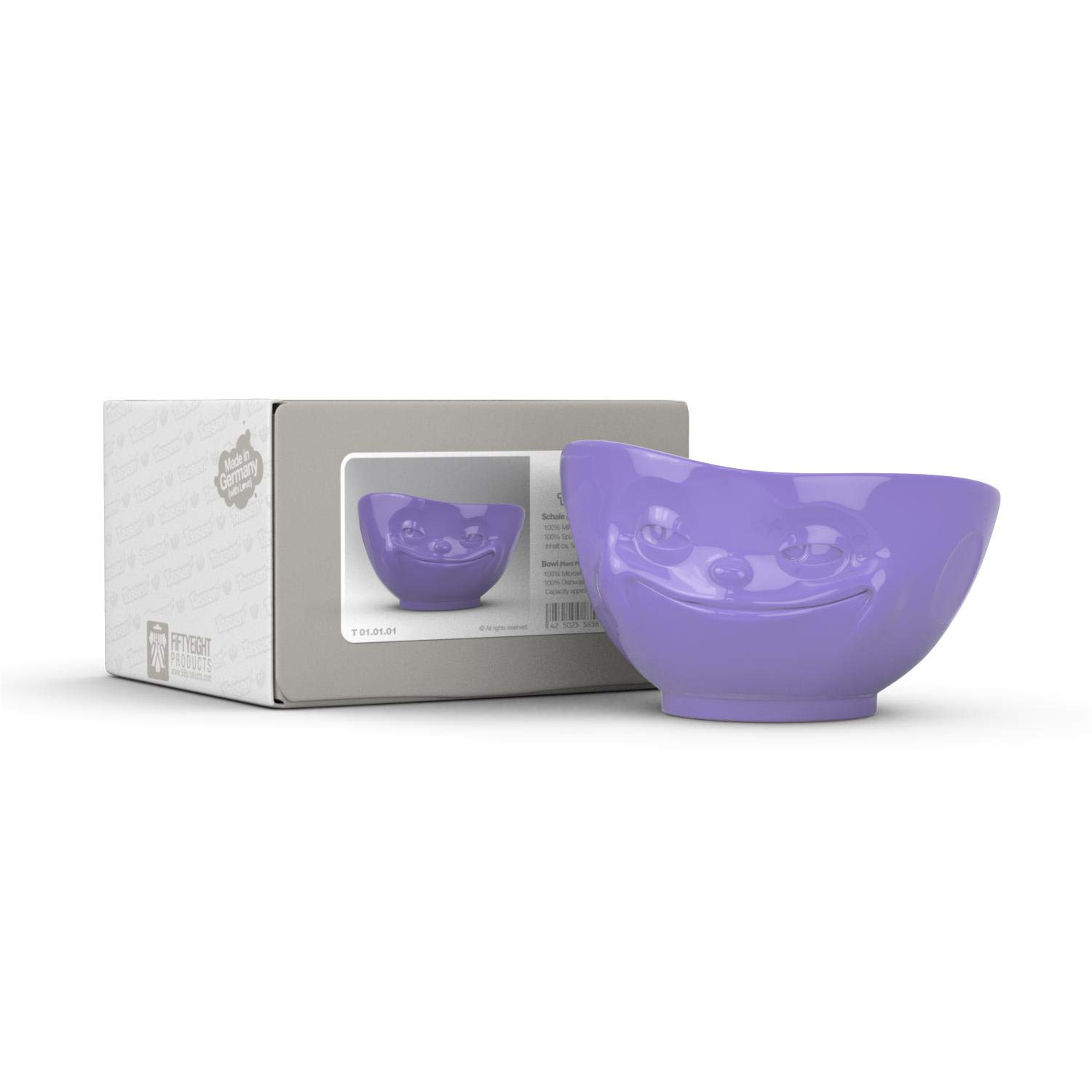 FIFTYEIGHT PRODUCTS TASSEN Porcelain Bowl, Grinning Face Edition, 16 oz. Purple, (Single Bowl) for Serving Cereal, Soup