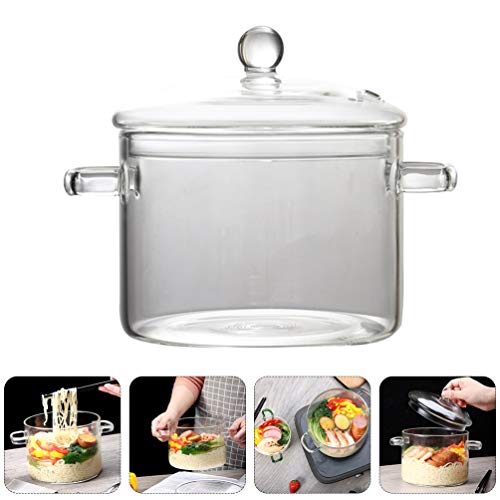 DOITOOL Glass Pots for Cooking On Stove Clear Heating Salad Fruit Serving Bowl Microwave Safe Home Kitchen Porridge Soup Noodles Food Storage （1350ml）