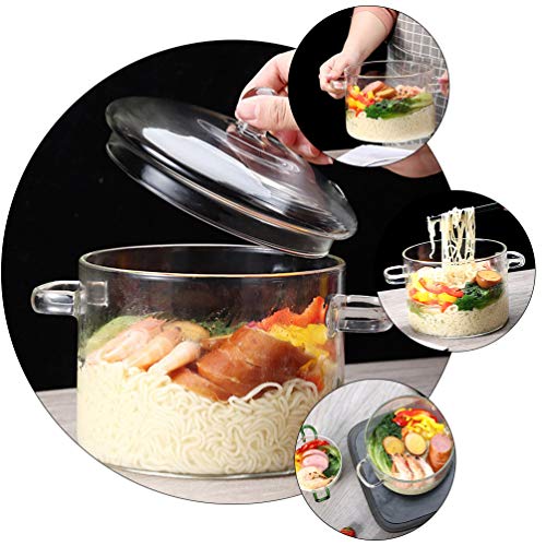 DOITOOL Glass Pots for Cooking On Stove Clear Heating Salad Fruit Serving Bowl Microwave Safe Home Kitchen Porridge Soup Noodles Food Storage （1350ml）