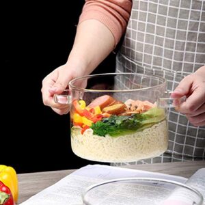 DOITOOL Glass Pots for Cooking On Stove Clear Heating Salad Fruit Serving Bowl Microwave Safe Home Kitchen Porridge Soup Noodles Food Storage （1350ml）