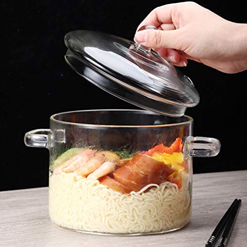 DOITOOL Glass Pots for Cooking On Stove Clear Heating Salad Fruit Serving Bowl Microwave Safe Home Kitchen Porridge Soup Noodles Food Storage （1350ml）