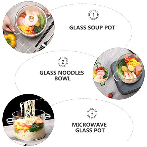 DOITOOL Glass Pots for Cooking On Stove Clear Heating Salad Fruit Serving Bowl Microwave Safe Home Kitchen Porridge Soup Noodles Food Storage （1350ml）