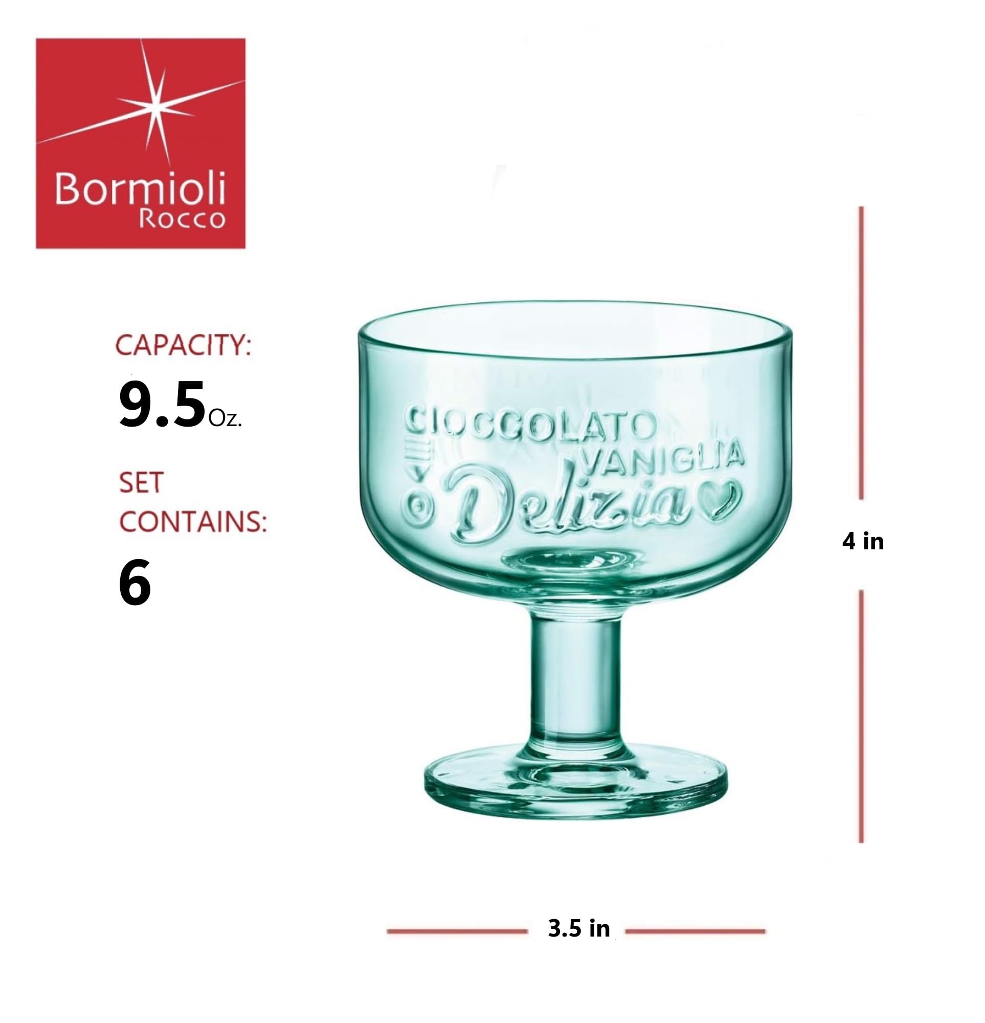 Bormioli Rocco Graphica 9.5 oz. Dessert Cup, Federal Green, Set of 6