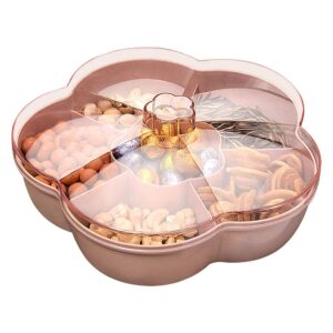 flower shaped snack serving tray with lid, plastic divided serving container with 6 compartment, food storage organizer for candy, nut, dried fruit, perfect for parties, family