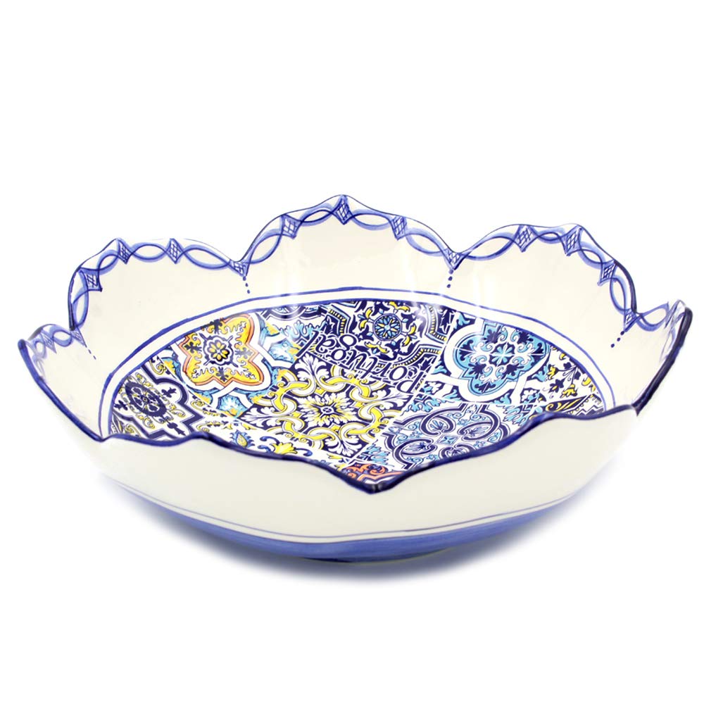 Hand-painted Traditional Portuguese Ceramic Tulip Salad Bowl (Blue)