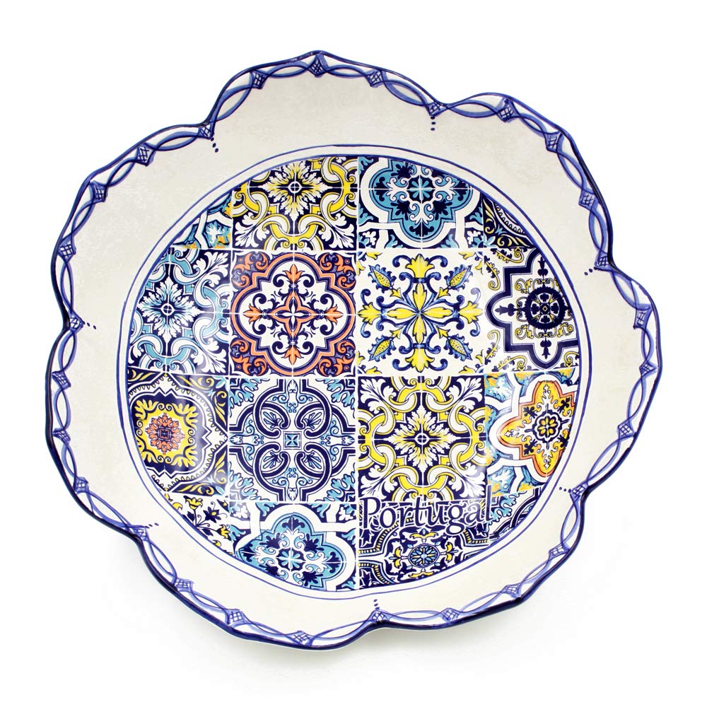 Hand-painted Traditional Portuguese Ceramic Tulip Salad Bowl (Blue)