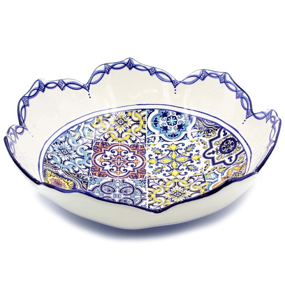 Hand-painted Traditional Portuguese Ceramic Tulip Salad Bowl (Blue)