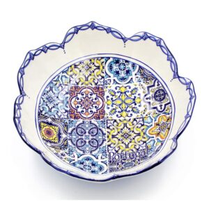 Hand-painted Traditional Portuguese Ceramic Tulip Salad Bowl (Blue)