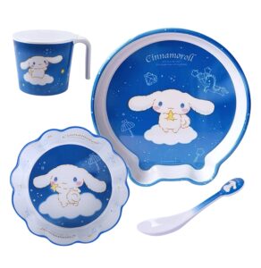 cinnamoroll blue dinnerware flatware meal set – plate bowl cup spoon, 4 pieces