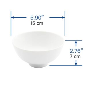 Nethan by MinhLong Premium Porcelain Ceramic Rice/Soup Bowl Set of 6 (Plain White)