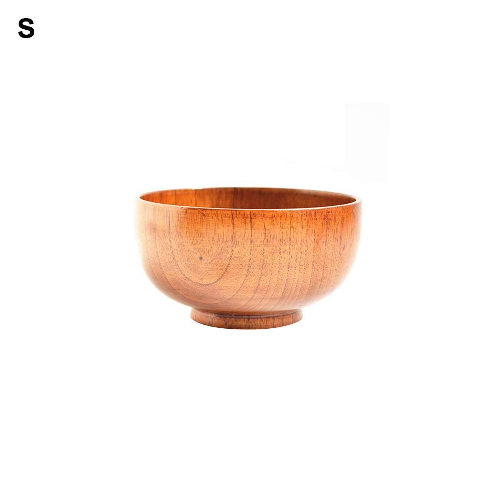 heaven2017 Japanese Style Solid Wooden Bowl Soup Rice Noodles Food Serving Bowl L