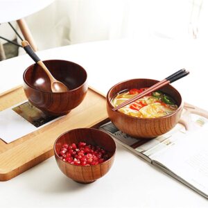 heaven2017 Japanese Style Solid Wooden Bowl Soup Rice Noodles Food Serving Bowl L