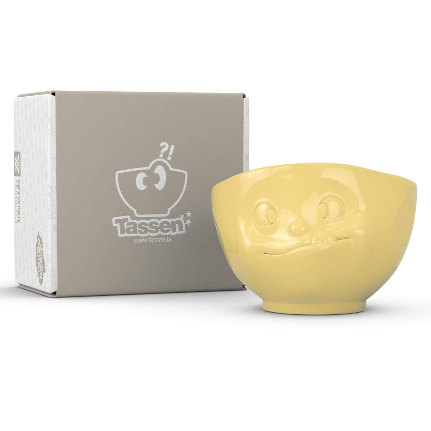 FIFTYEIGHT PRODUCTS TASSEN Porcelain Bowl, Tasty Face Edition, 16 oz. Yellow, (Single Bowl) for Serving Cereal, Soup