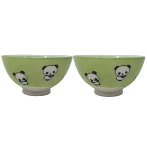 needzo small green panda rice bowl set, japanese ceramic dish for appetizer, sides, 4.5 x 2.25 inches, pack of 2