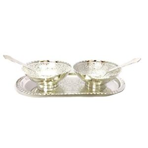 Silver and Gold (color) Plated Bowls Set Dry Fruit Bowl Set with Tray Home Decor Gift Item Dry Fruit Serving Set with Velvet Box Nuts Gift Box