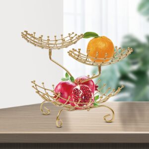 DYRABREST 3-Tier Fruit Basket Fruit Bowl Stand Fruit Cake Tray Plate 3 Tier Storage Rack Fruit Vegetable Bowl Desserts Candy Buffet Plate Serving Tray fo Family Dinner Birthday Party Wedding (Gold)