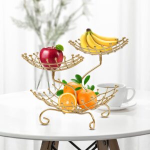 DYRABREST 3-Tier Fruit Basket Fruit Bowl Stand Fruit Cake Tray Plate 3 Tier Storage Rack Fruit Vegetable Bowl Desserts Candy Buffet Plate Serving Tray fo Family Dinner Birthday Party Wedding (Gold)