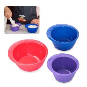 curious chef 3-piece prep bowl set for kids, dishwasher safe, made with bpa-free plastic, real cooking, and baking kitchen tool