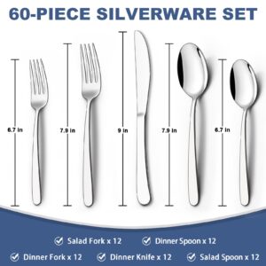 Wildone Silverware Set for 12 and Mixing Bowls with Airtight Lids 22 PCS