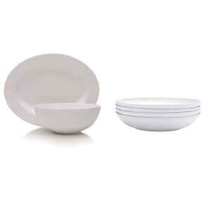 mikasa delray 14-inch oval platter and 9-inch vegetable bowl set, white delray bone china pasta bowl, 9-inch, set of 4, white -,220 milliliters