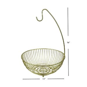 Home Basics Halo Steel Fruit Basket with Banana Hanger, Gold, 11" x 11" x 16"