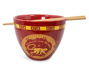 boom trendz year of the monkey chinese zodiac ceramic dinnerware set | includes 16-ounce ramen noodle bowl and wooden chopsticks asian food dish for home & kitchen kawaii lunar new gifts red one size