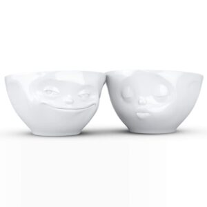 fiftyeight products tassen medium porcelain bowl set no. 1, grinning & kissing face, 6.5 oz. white (set of 2 bowls)