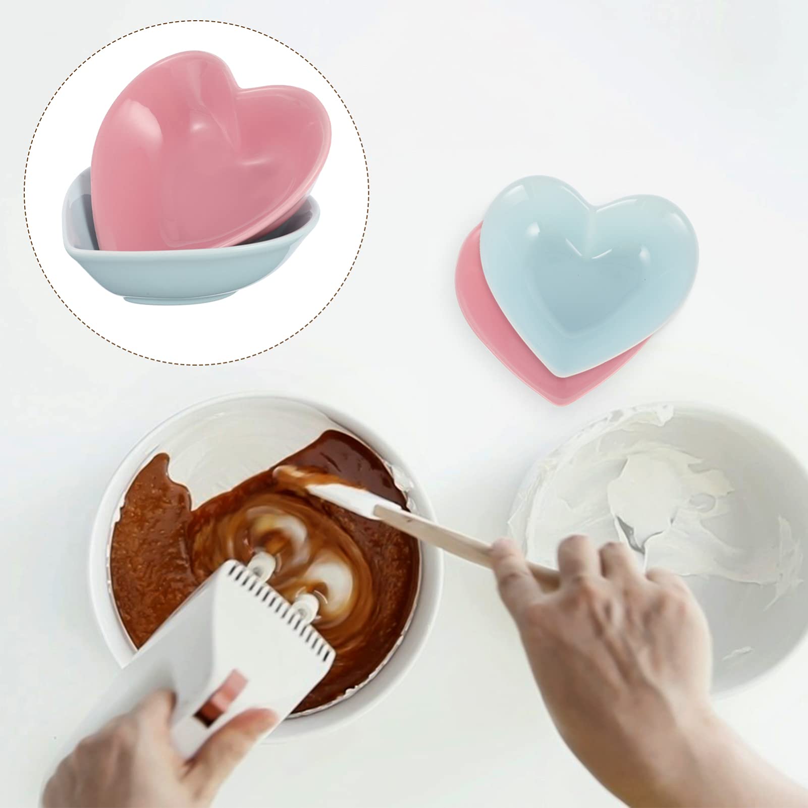 ULTNICE 2 Pcs Ceramic Salad Bowl Heart Shaped Ice Cream Bowl Pudding Bowls Dessert Bowls Sauce Dishes for Kitchen