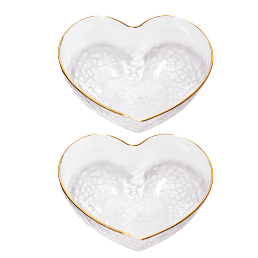 Glass Serving Bowl 2pcs Heart Shaped Glass Bowls Dessert Display Bowls Decorative Food Serving Bowls Mixing Bowl Home Tableware for Cereal Salad Soup Pho Dessert Rice Noodle Mixing Bowl