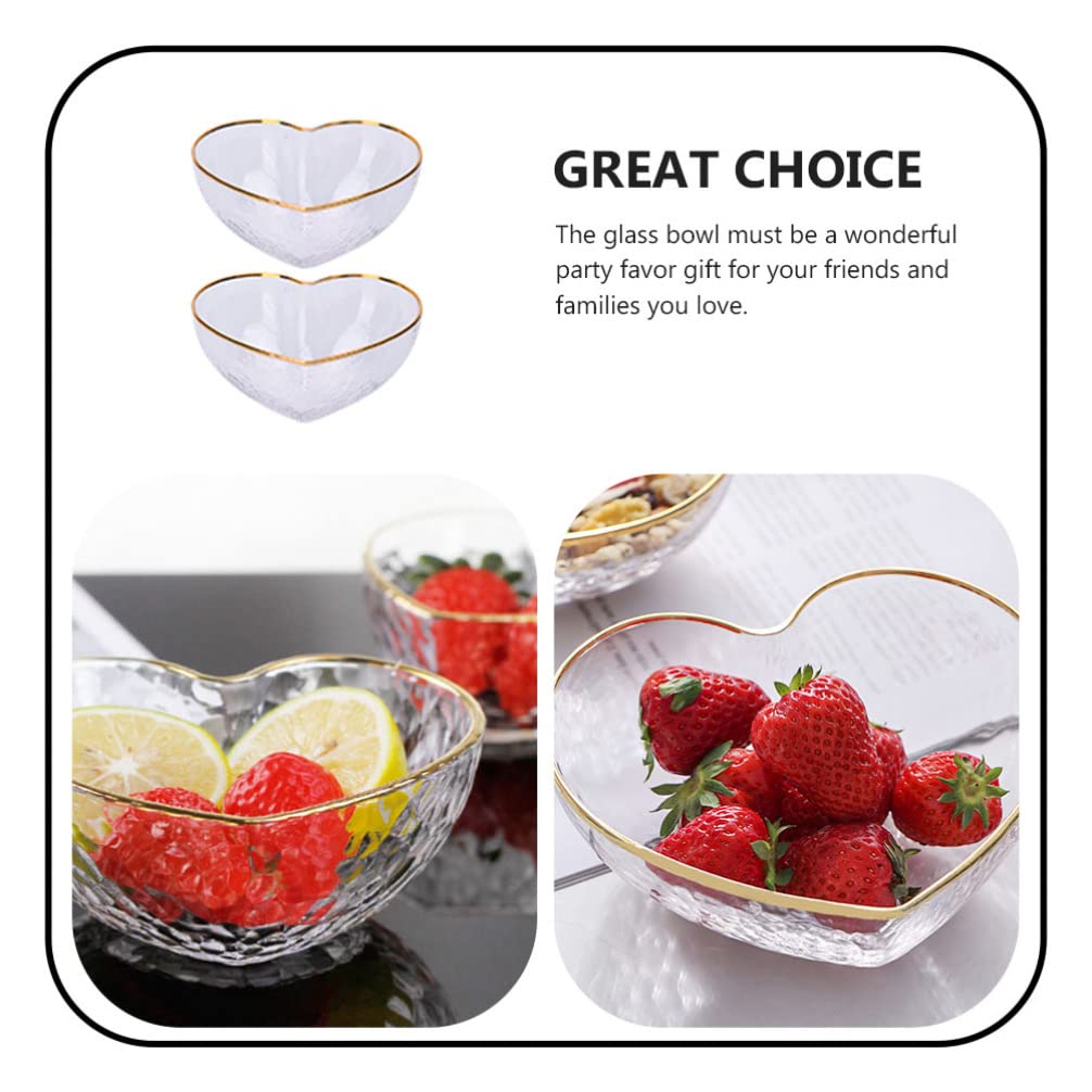 Glass Serving Bowl 2pcs Heart Shaped Glass Bowls Dessert Display Bowls Decorative Food Serving Bowls Mixing Bowl Home Tableware for Cereal Salad Soup Pho Dessert Rice Noodle Mixing Bowl