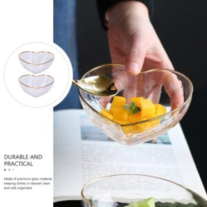 Glass Serving Bowl 2pcs Heart Shaped Glass Bowls Dessert Display Bowls Decorative Food Serving Bowls Mixing Bowl Home Tableware for Cereal Salad Soup Pho Dessert Rice Noodle Mixing Bowl