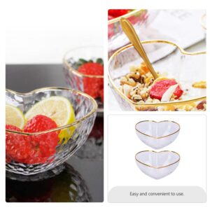 Glass Serving Bowl 2pcs Heart Shaped Glass Bowls Dessert Display Bowls Decorative Food Serving Bowls Mixing Bowl Home Tableware for Cereal Salad Soup Pho Dessert Rice Noodle Mixing Bowl