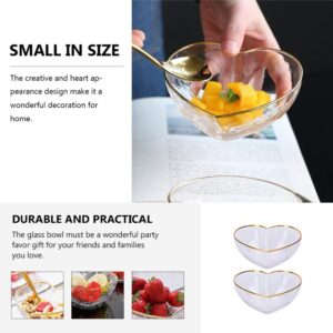 Glass Serving Bowl 2pcs Heart Shaped Glass Bowls Dessert Display Bowls Decorative Food Serving Bowls Mixing Bowl Home Tableware for Cereal Salad Soup Pho Dessert Rice Noodle Mixing Bowl