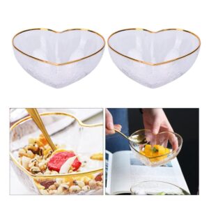 Glass Serving Bowl 2pcs Heart Shaped Glass Bowls Dessert Display Bowls Decorative Food Serving Bowls Mixing Bowl Home Tableware for Cereal Salad Soup Pho Dessert Rice Noodle Mixing Bowl