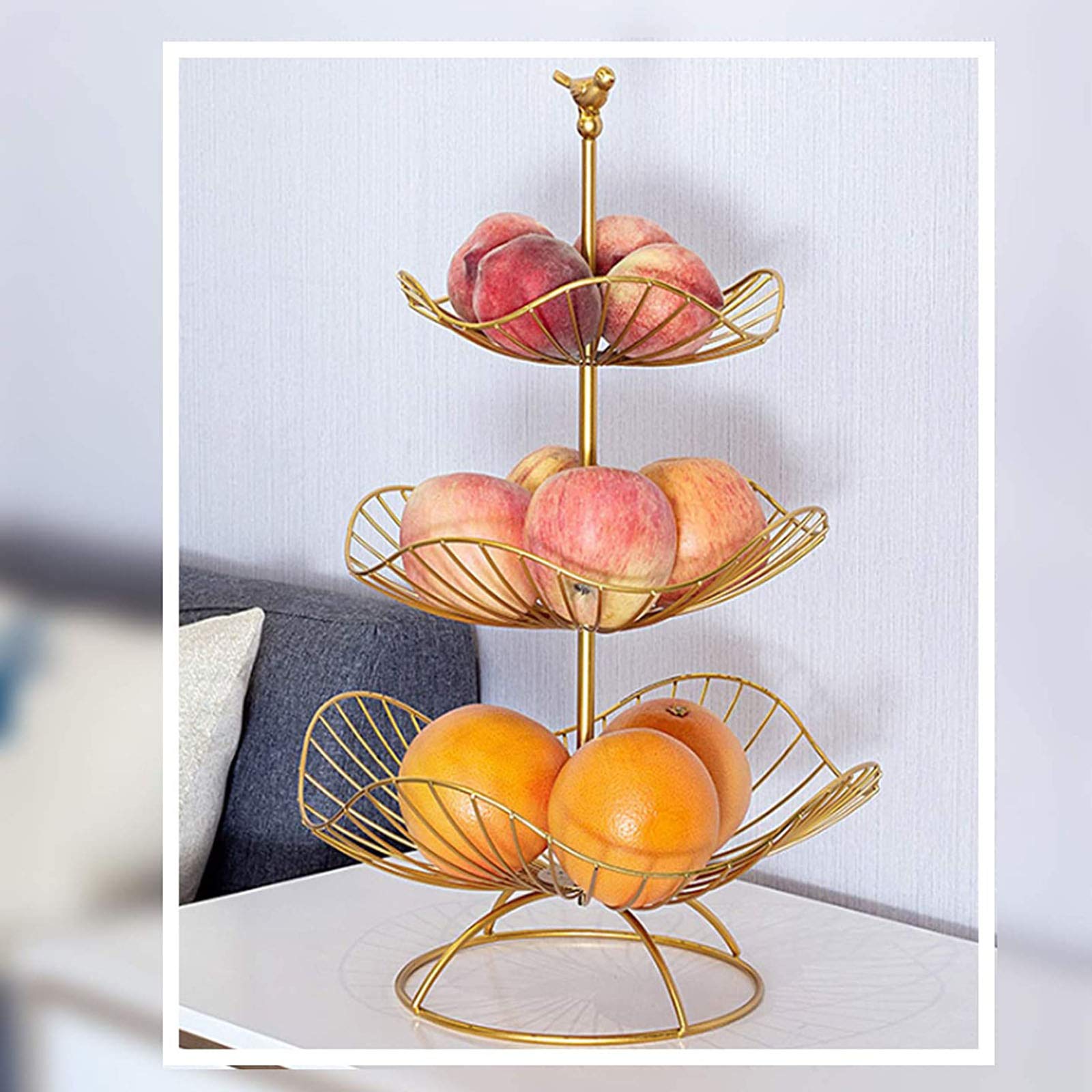 MINIDUo 3 Tier Fruit Basket,Metal Fruits Vegetable Bowl Desserts Candy Buffet Plates Serving Tray for Family Dinner Birthday Party Wedding-Gold,LotusLeafBlack