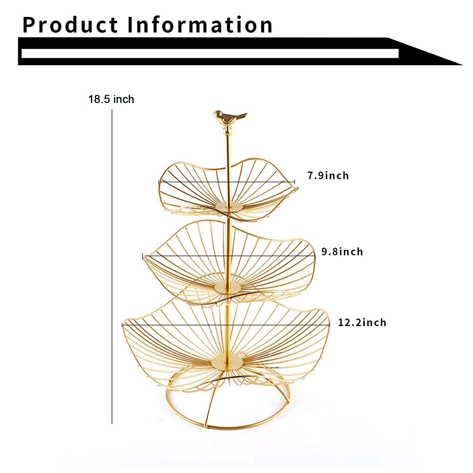 MINIDUo 3 Tier Fruit Basket,Metal Fruits Vegetable Bowl Desserts Candy Buffet Plates Serving Tray for Family Dinner Birthday Party Wedding-Gold,LotusLeafBlack