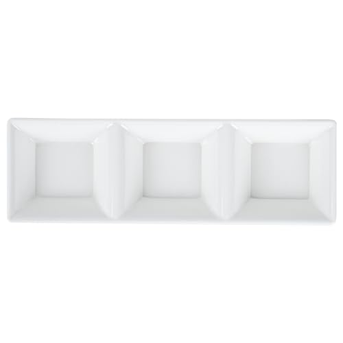 Restaurantware Voga 5 Ounce Divided Serving Dishes 10 Square Condiment Serving Dishes - Serve Appetizers Snacks Dips Or Dressings For Parties Or Events White Melamine 3 Compartment Dishes