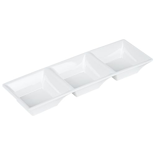 Restaurantware Voga 5 Ounce Divided Serving Dishes 10 Square Condiment Serving Dishes - Serve Appetizers Snacks Dips Or Dressings For Parties Or Events White Melamine 3 Compartment Dishes