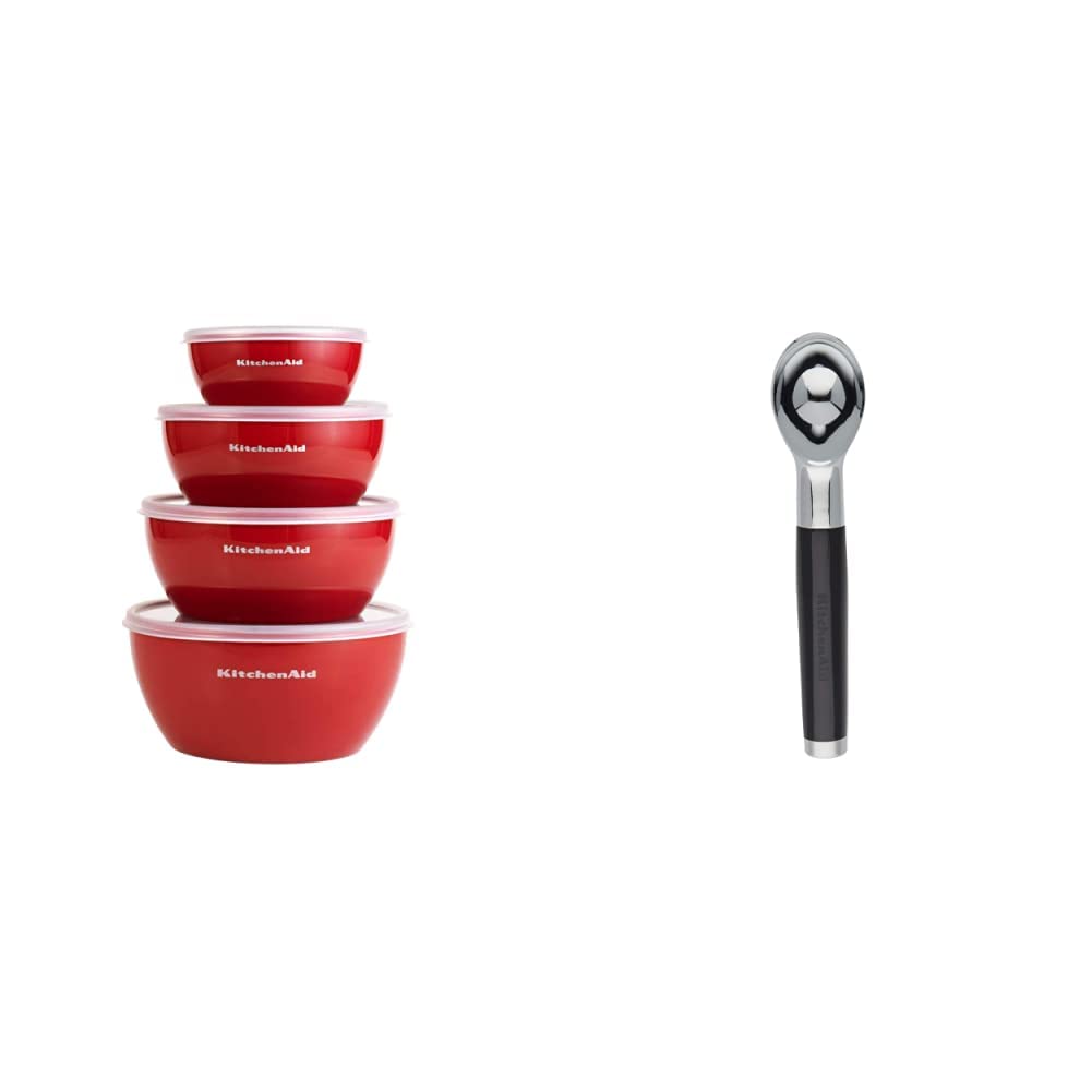 KitchenAid Classic Prep Bowls with Lids, Set of 4, Empire Red & Classic Ice Cream Scoop, One Size, Black 2