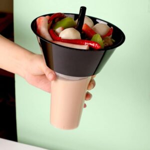 YARNOW 2 in 1 Snack and Drink Cup, 5 Sets of Black White Combined Snacks Holder French Fries Storage Bowl Coke Cups