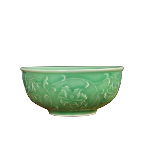 Rice Bowl 6 inches Chinese Celadon 17oz Dinnerware Embossed with Begonia Porcelain Cereal Bowls (6 Inch)