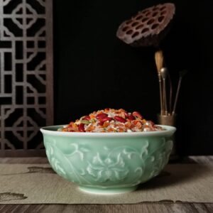 Rice Bowl 6 inches Chinese Celadon 17oz Dinnerware Embossed with Begonia Porcelain Cereal Bowls (6 Inch)