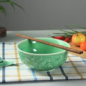 Rice Bowl 6 inches Chinese Celadon 17oz Dinnerware Embossed with Begonia Porcelain Cereal Bowls (6 Inch)