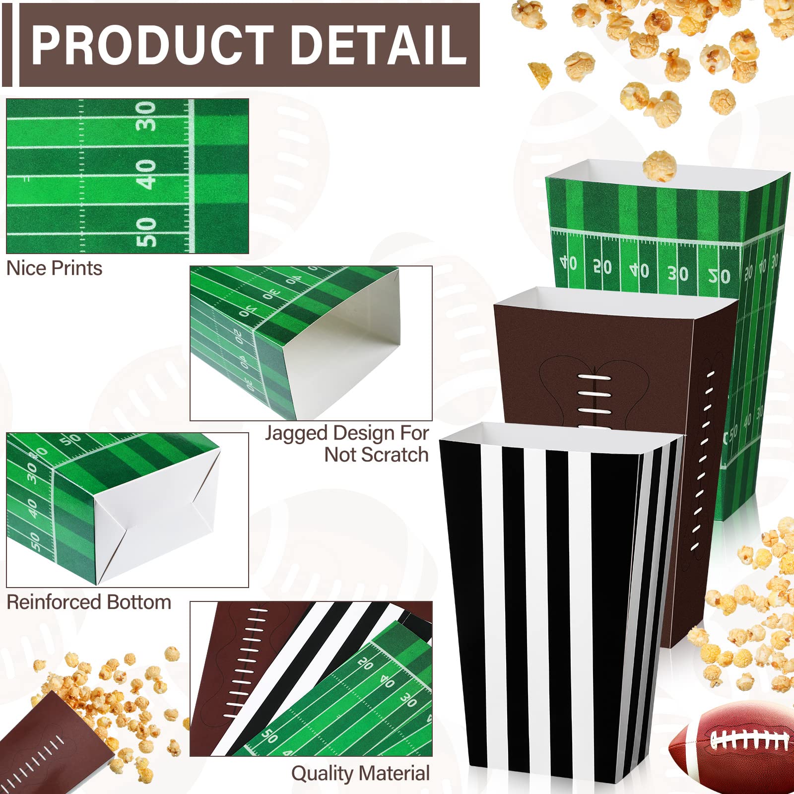 Sinmoe 48 PCS Football Popcorn Boxes Football Party Supplies Decorations Football Party Favor Bags Football Popcorn Holder for Football Theme Birthday Decor Baby Shower Theater Carnival