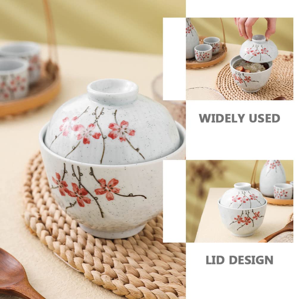 Hemoton Miso Soup Bowl with Lid Japanese Style Ramen Bowl Ceramic Rice Bowl Ceramic Stewing Pot Snack Bowl Dessert Bowl Appetizer Bowl for Fruit Dessert Rice Pasta Snack