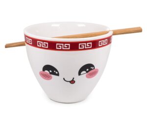 toynk bowl bop tso hungry japanese ceramic dinnerware set | includes 16-ounce ramen noodle bowl and wooden chopsticks | asian food dish set for home & kitchen | kawaii anime gifts, snack collectible