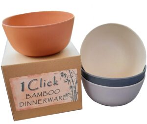 1 click bamboo fiber bowls, set of 4, multicolor, dinnerware, reusable,15 oz, dishwasher safe, for salad, soup, cereal, pasta, snack. for party, events, everyday use, outdoor