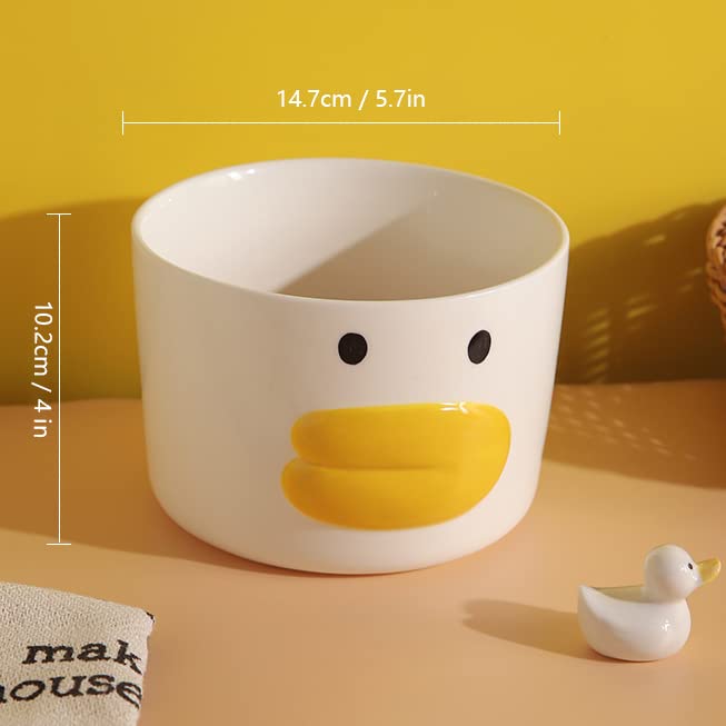 AKVAELFO Funny Anime Duck Large Salad Bowl Safe Ceramic Hand Glazed For Big Soup Bowls, Fruit, Ramen 40oz Porcelain Noodle Mixing Bowl 5.8" Cute Bowls,Ideal Housewarming Gift.